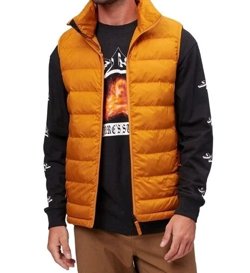 Stoic Men’s yellow Puffer Vest Size M Packable Insulated Outdoor Hiking