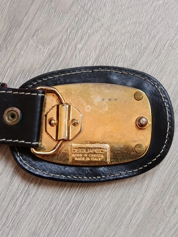 Dsquared Archive 2000s Y2k Black Leather Western Rugged Cowboy Buckle Belt M  Foto 4 de 4