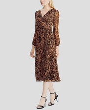 Lauren Ralph Lauren Size 4 Faux Wrap MIDI Dress Ocelot Animal Print NWT $165.
