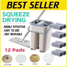 Mop PRO Mop+Bucket Set Multi-Functional Wash & Dry Flat Squeeze 360 + 12Pads UK