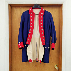 Revolutionary War Reenactor Wool Coat West Jersey Artillery Blue Red USA Buttons