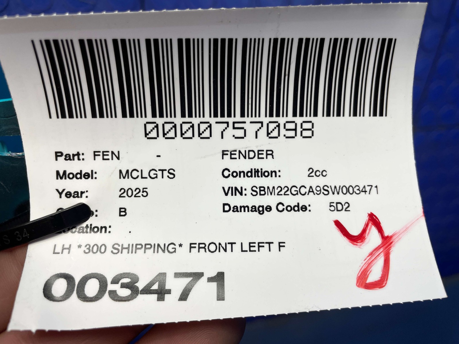 2020-2026 MCLAREN GTS FRONT LEFT FENDER PANEL TOKYO CYAN *DENT*