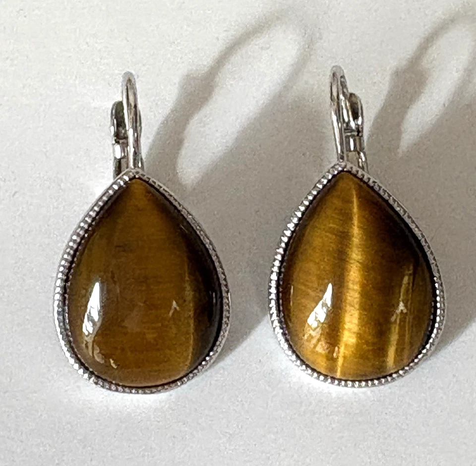 Серьги: Lia Sophia подлинный Tiger глаз камень слезы капли в серебристом тоне металла - Изображение 4 из 4