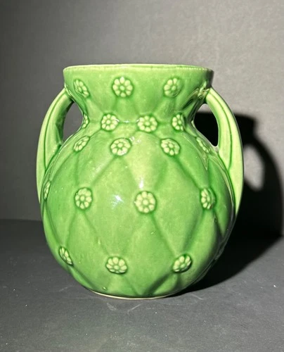 Vintage Shawnee USA Vase/Planter  #827 Green Quilted Daisy Zanesville Ohio