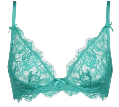 Mintgrüner Spitzen BH 32B Bügel Plunge ungepolstert transparent durchsichtig sexy