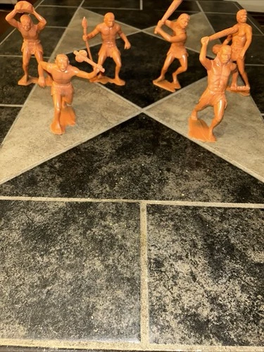 Vintage 1960s Marx Plastic Cavemen 6” Figures Lot Of 6
