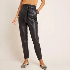 Anthropologie BB Dakota Annika Faux Leather Trousers Size 4 Black Paperbag Waist