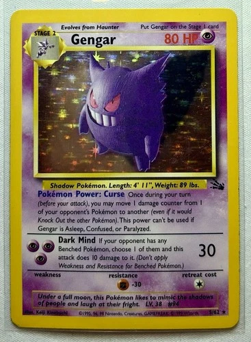 Gengar 5/62 Fossil Holo Rare Vintage Raw - Pokemon Card TCG