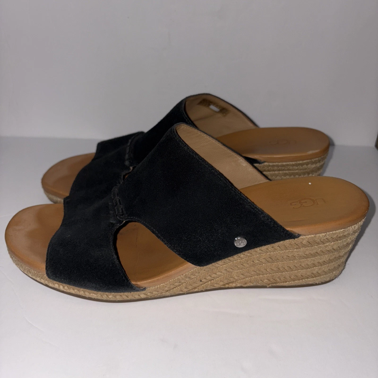 Ugg sandalo donna Eirene espadrillas zeppa nero scamosciato scarpe slip on taglia 12