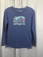 Patagonia Shirt Youth Large 12 Blue Long Sleeve Graphic Logo Crewneck Tee