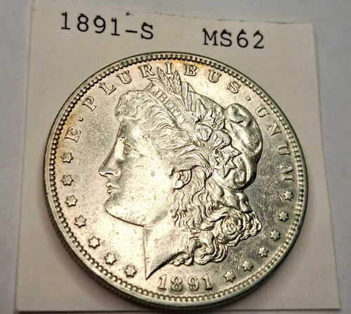 1891-S Morgan Silver Dollar Coin, Gem BU++ Blazer Brilliant White Key MS P271