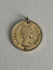 1959 South Africa 1/2D Queen Elizabeth II Regina Silver Tone Charm Pendant