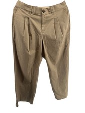 Lands End Pleated Pants Women's 14P Brown Stretch Pockets Classic Wide-Leg 34X26