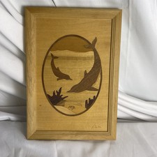 Hudson River Inlay Wood Dolphin Signed Nelson Vintage Framed Art Original Papers