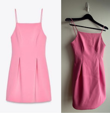 Zara Women's size small Pink Pleated Mini Dress Spaghetti Straps Stretch Lined