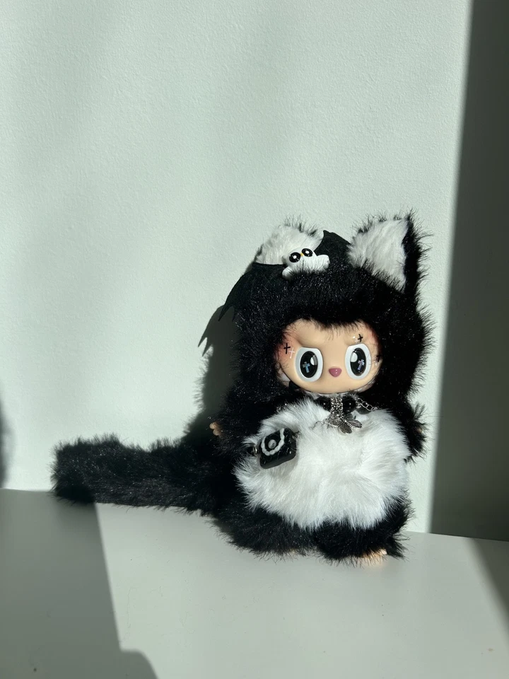 Gothic Designer Doll Black Cat – Black & White Cat Plush with Long Tail - Image 3 of 4