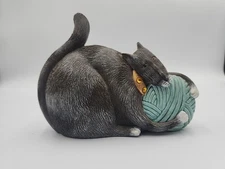 Marsha McCarthy Cat w/ Yarn Signed Cast Art Brushed Resin 6.75” Cats Rule