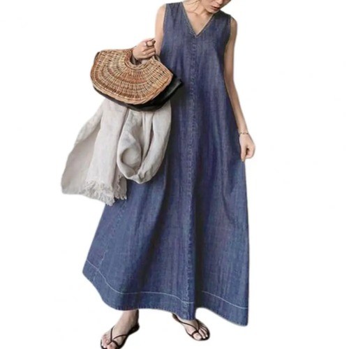 Baumwolle Damen Maxikleid locker ärmellos Trägerkleid weich A-Linie knöchellang L - Bild 9 von 24