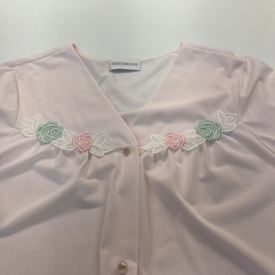 Vtg NWT SHADOWLINE ROBE PINK Sz MEDIUM 77318 Embroidered On Top MADE USA Elegant - Image 4 of 4