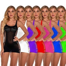 Sexy Women Women Fishnet Bodycon Mini Hollow Out Babydoll Dress ClubwearClubwear