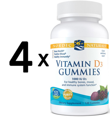 4 x Nordic Naturals Vitamin D3 Gummies, 1000 IU Wild Berry - (208,23 EUR/kg)