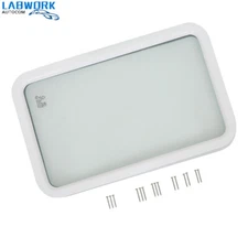 RV Entry Door Obscure Tempered Glass 12"×21" White/Black Window Frame