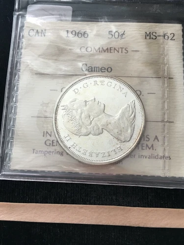 1966  ICCS Graded Canadian Silver 50 Cent, **MS-62 Cameo** # DC 737