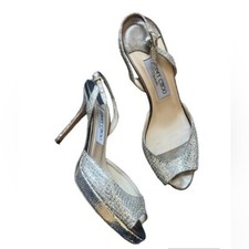 Jimmy Choo NOVA Peep Toe Slingback Glitter Pumps Size 36.5