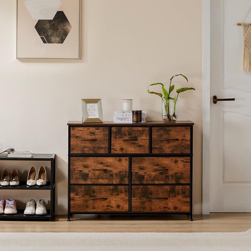 Brown 7 Drawers Dresser Bedroom Fabric Chest of Drawers Organizer Storage Tower - Picture 2 of 8