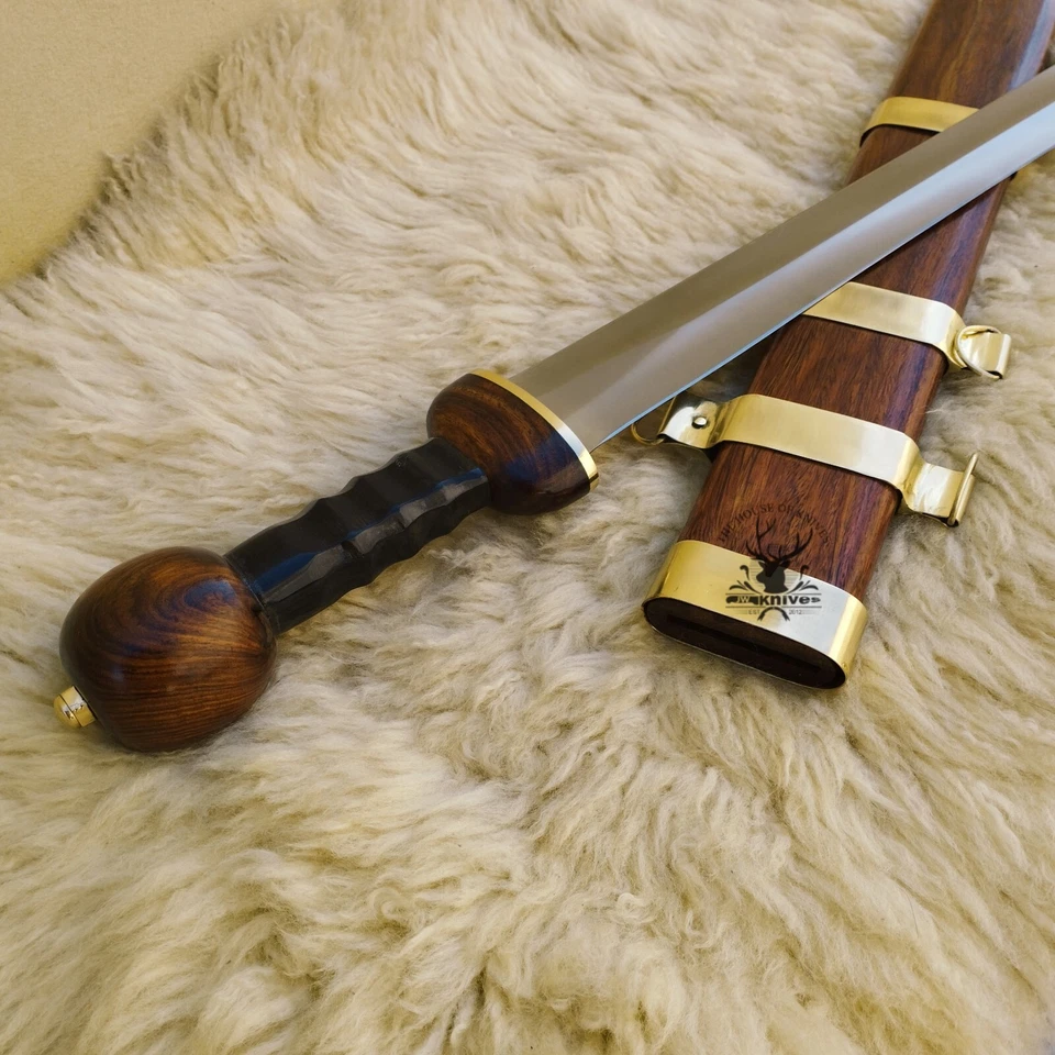 历史罗马 MAINZ GLADIUS 剑 30 英寸手工 C45 钢玫瑰木手柄 — 第 3/4 张图片