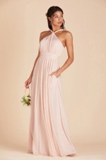 Birdy Grey Dress Pale Blush Kiko Mesh Maxi Bridesmaid Wedding Guest NWT Size M