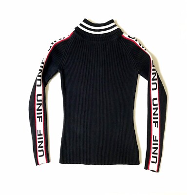 Unif Badsport Mock Turtleneck Black White Striped Knit Sweater