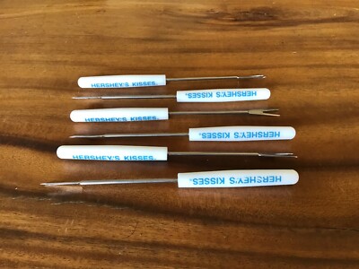 SET of 6 Hershey's Kisses White Blue Stainless Steel Chocolate Fondue Skewers