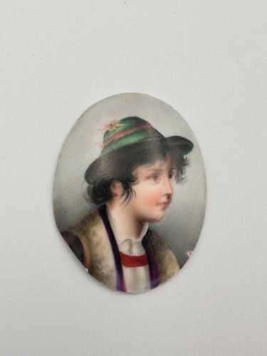 Ancienne miniature peinte portrait d'enfant tyrol tyrolien costume Limoges - Photo 2/5