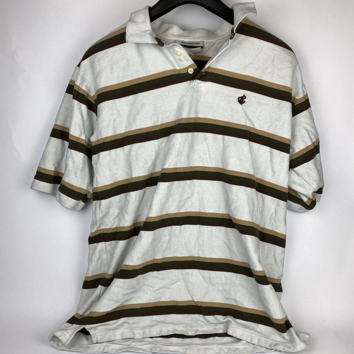 Rocawear Striped Men's XL Polo Shirt Brown White Embroidered