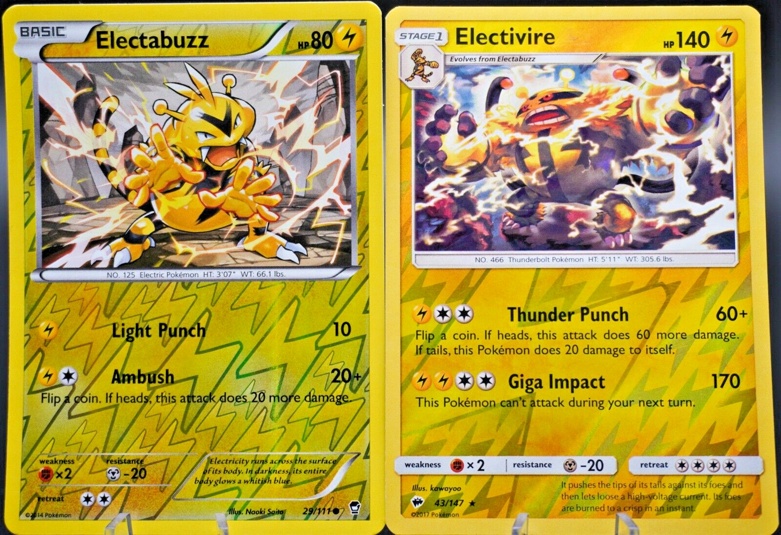 Electabuzz 29/111 & Electivire 43/147, Reverse Holo, 2014 Furious Fists, LP