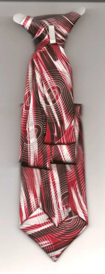 Corbata, Clip-On y NO Estrecha TRANSFORMADORA Ovalos Puntos Rayas Rojo Marrón Blanco Poli Foto 2 de 2