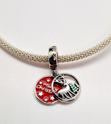  Frohe Weihnachten Rentier Scenic Dangle Charm Anhänger Armband S925 Geschenk 