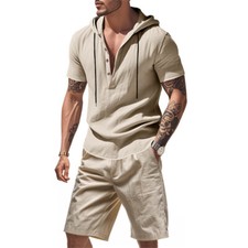 Mens Tracksuit 2-Piece Set Short Sleeve T Shirt Shorts Sweatsuit Outfit Set