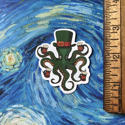 GREEN IRISH OCTOPUS DRINKING MULTIPLE DRINKS DRUNK S15 PHONE STICKER DECAL