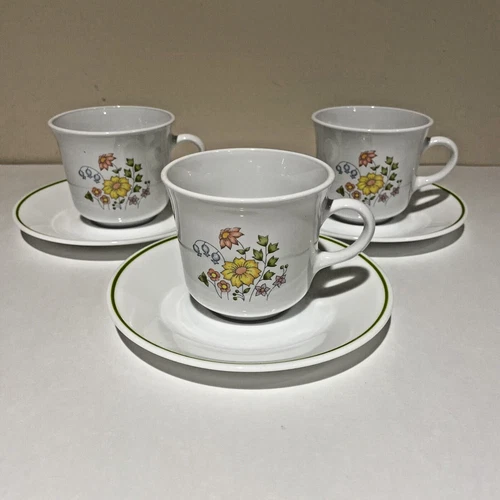 Corning Corelle Spring Meadow Cups and Saucers Floral Coffee Tea 3 Sets