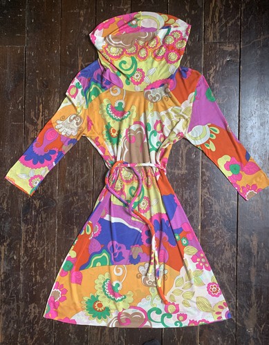 Vtg 60s Jersey Botanical Psychedelic Silk EMILIA BELLINI Cowl Neck Dress M 12 - Picture 10 of 12