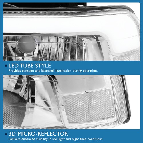 For 99-02 Chevy Silverado 00-06 Suburban LED DRL Clear Headlights + Bumper Lamps - Picture 3 of 9