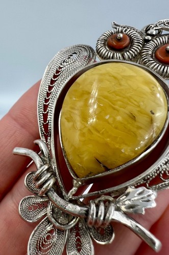 DESIGN HANDMADE Natural salmon Stone Coral undyed pendant silver 925 royal amber - Picture 8 of 23