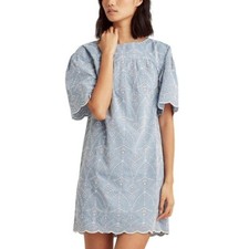 Ralph Lauren Eyelet Dress Women's Size 8 Blue Short Sleeve Cotton