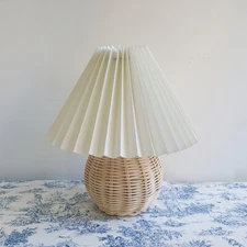 Nordic Flared Night Light Modern Table Lamp Bedroom Desk Lighting Rattan Base