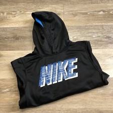 NIKE Therma-Fit Pullover Graphic Black Hooded Sweatshirt Hoodie Boy's Size M