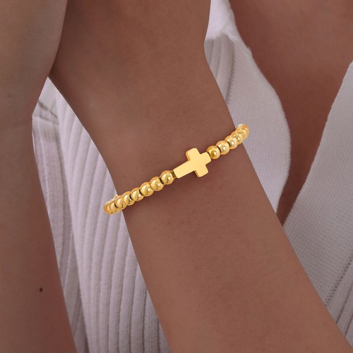 VNOX Women 14K Gold Beaded Charm Bracelets Stackable Cross Non Tarnish Jewelry - Picture 5 of 20