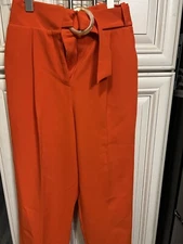 Topshop Ankle Cropped Pants Pleated Pockets Tapered Orange Size 2