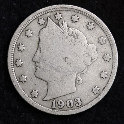1903 LIBERTY V FIVE CENT NICKEL FINE RARE OLD COIN B104 AR